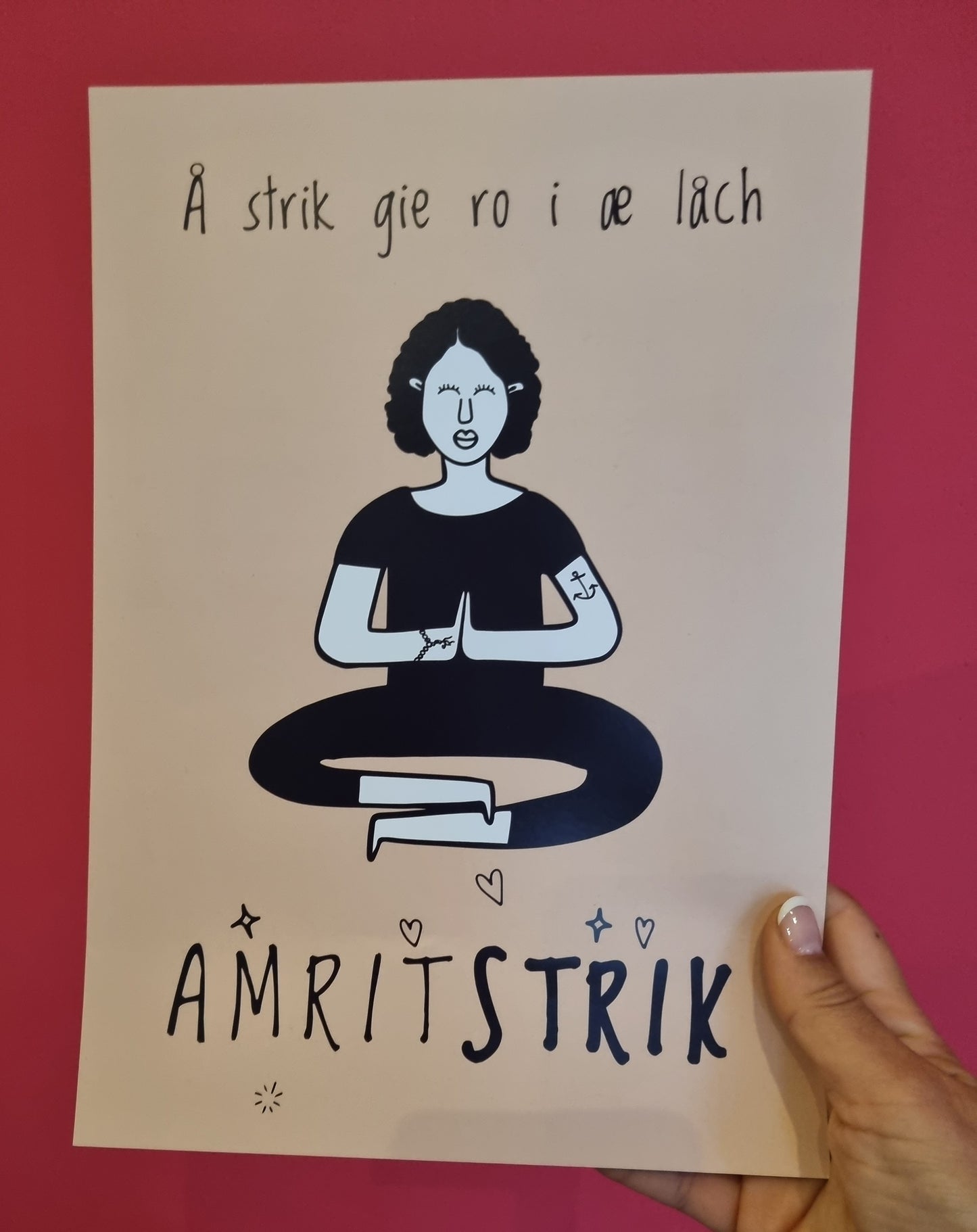 A4-strikkeplakat: Å strik gie ro i æ låch