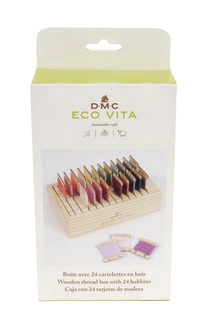DMC Opbevaringsæske i træ med 24 vindsler